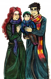 Fanart af familien Potter af Elodie Tihange